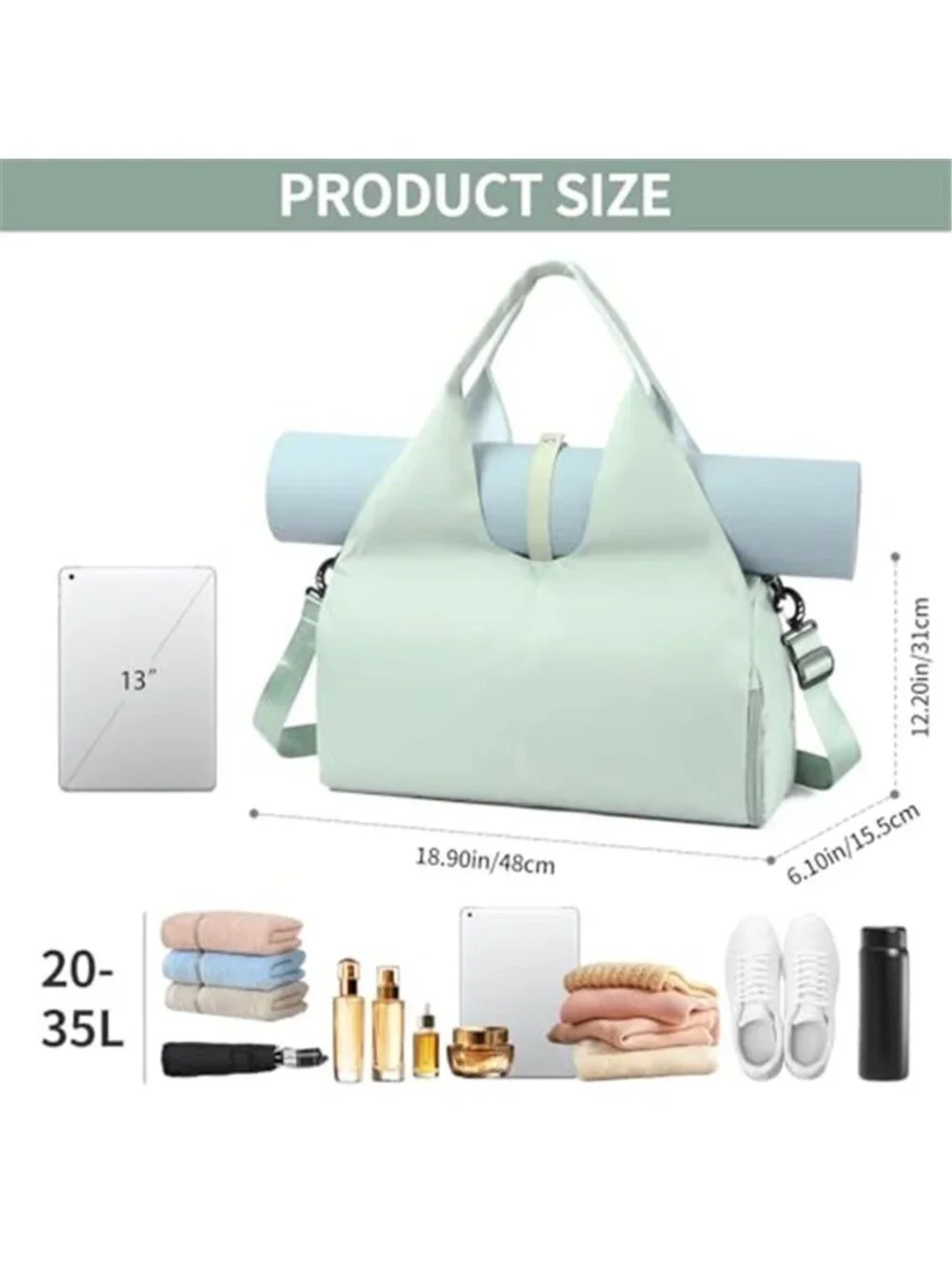 Women's Large Yoga Gym Bag | Mat Holder Shoe Compartment Workout Tote